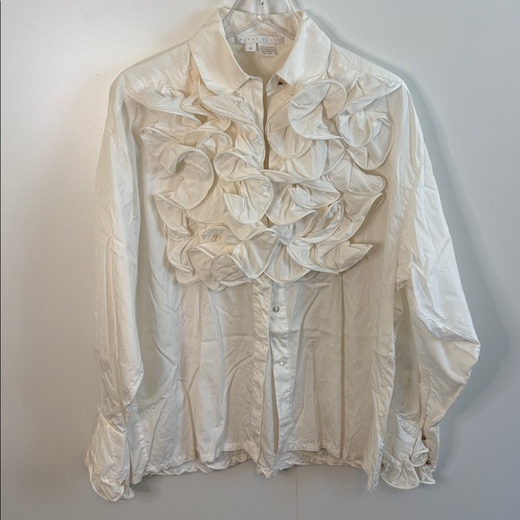 Perry Ellis White Ruffle Button-Up Blouse with Ruffle Cuffs. Vintage - Picture 1 of 10